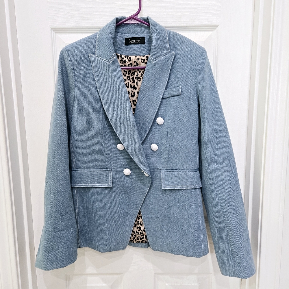 KOURT Denim Blazer Double Breasted Jacket Womens Size Small